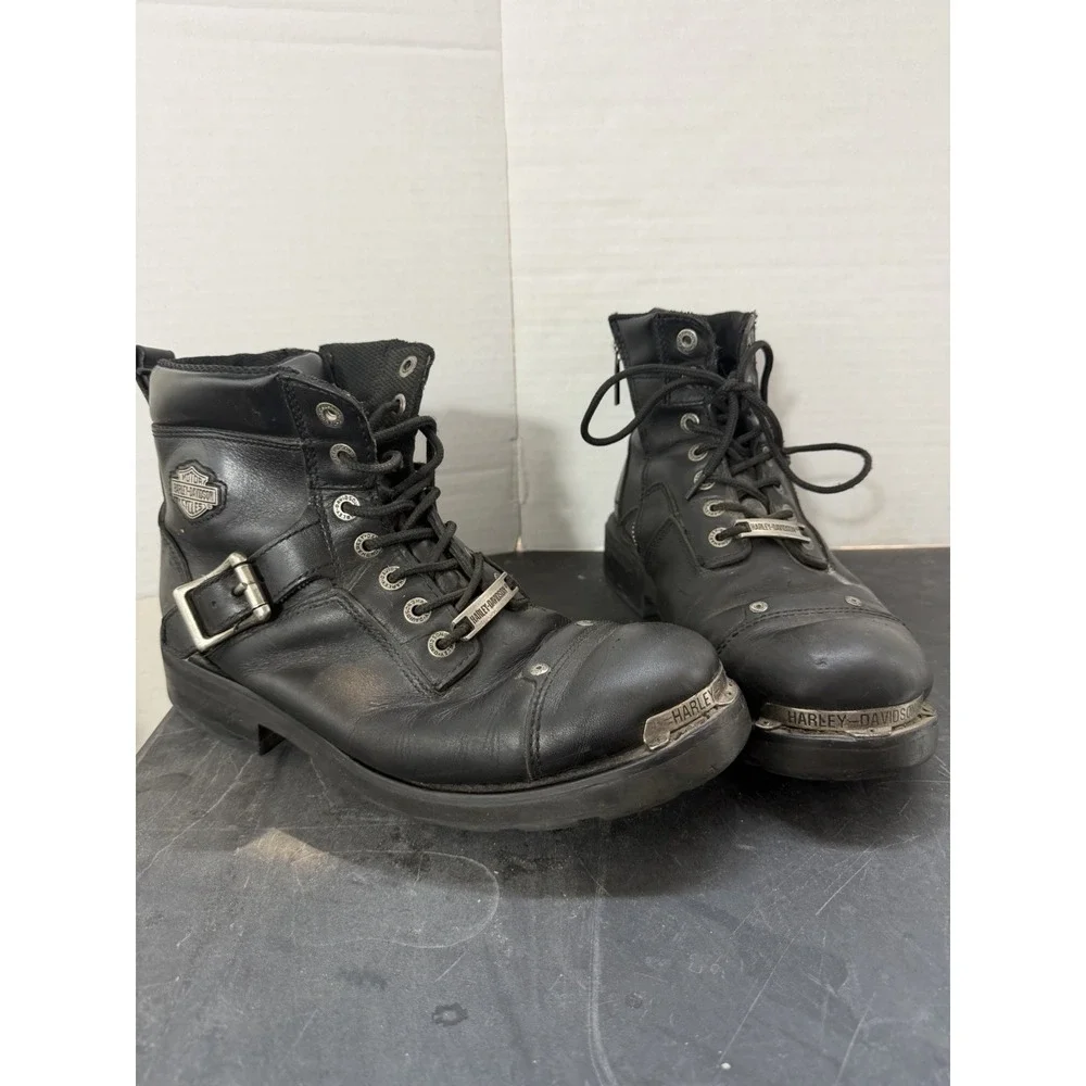 Harley Davison black rugged zip buckle boots, men's 10, preloved